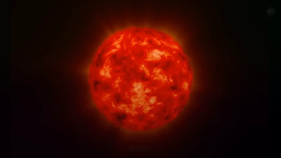 A glowing red dwarf star in space, showing its bright, fiery surface.