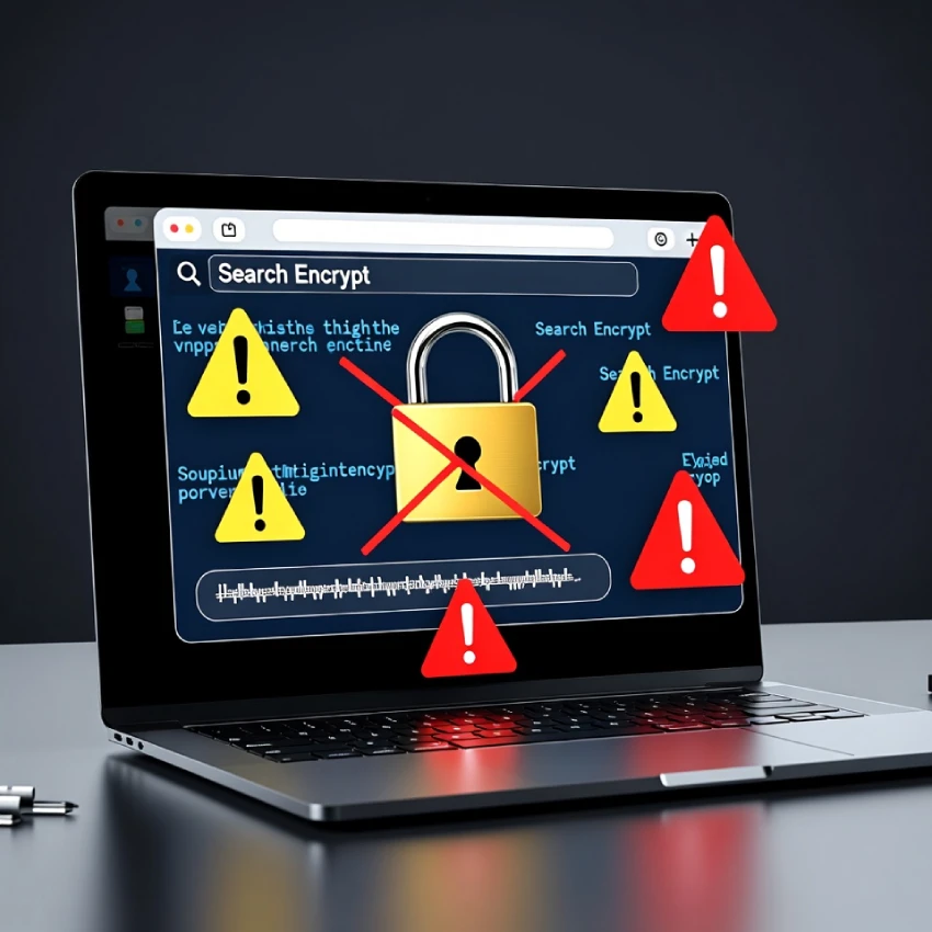 Laptop Showing Search Encrypt Browser Hijacker Alert With Security Warning Icons, Representing How To Remove Search Encrypt From Your Device.